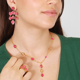 Women's Ring Zinnia Drops BAN181A114 Anartxy Surgical Steel 316L-Gold Plating IP-Pink Crystal